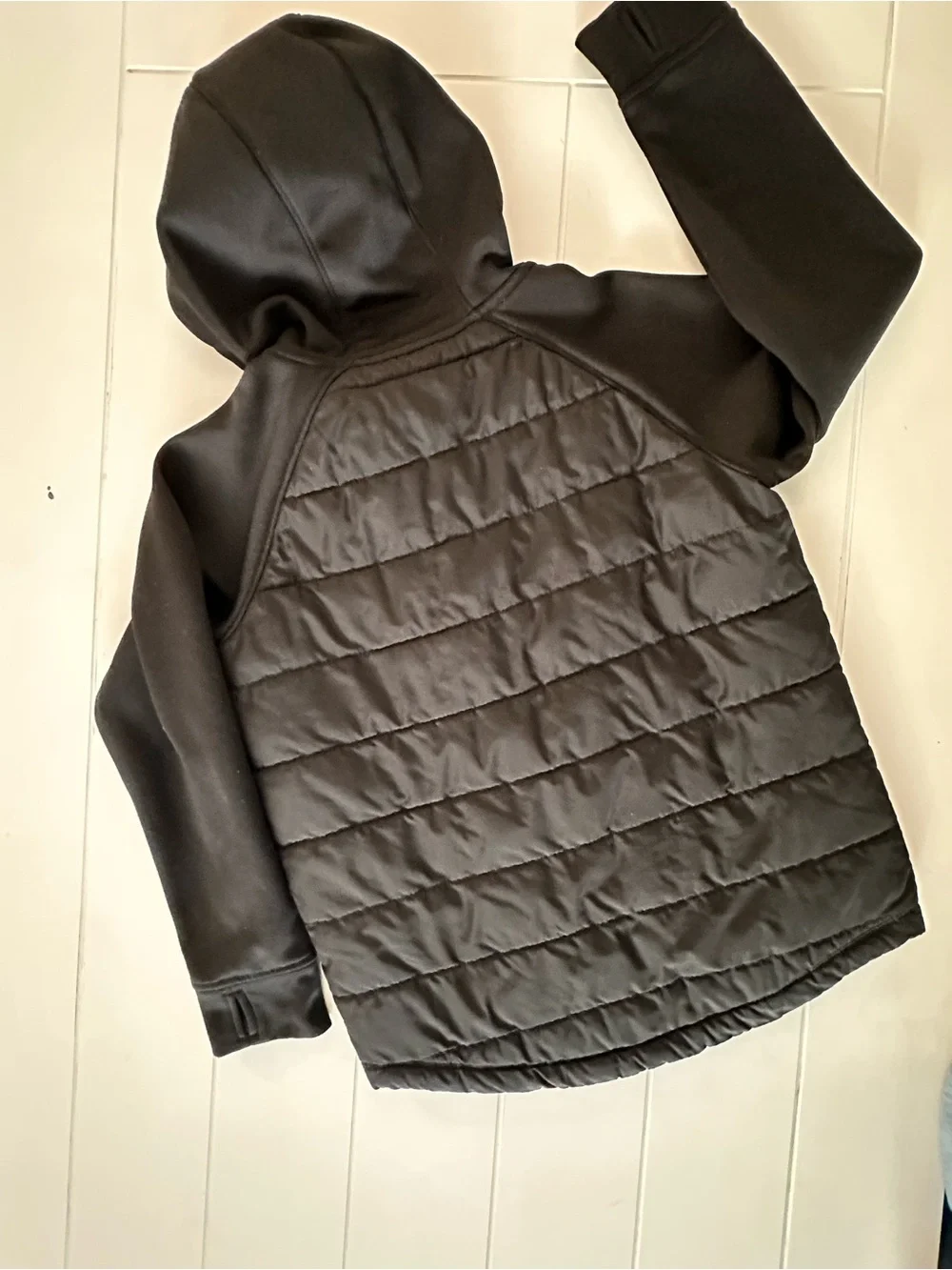 Gap Kids Black Hooded Puffer Jacket with Yellow Zippers